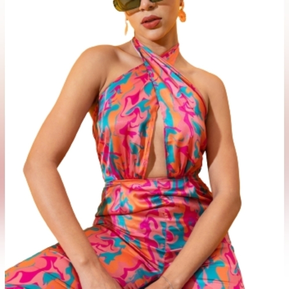 Stylecast halterneck abstract printed wrap multicolor sleeveless  jumpsuit - Picture 2 of 10